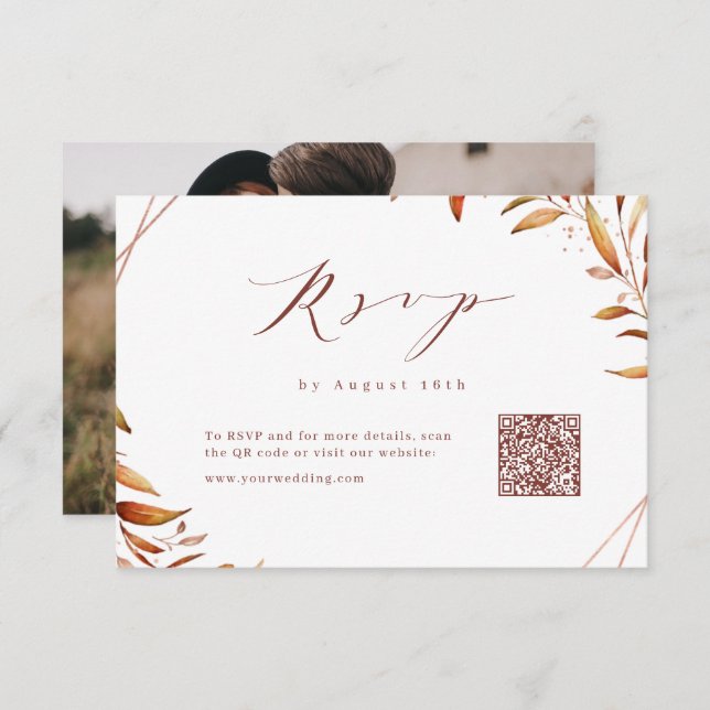 Modern Fall Geometric Rustic Wedding QR code  RSVP Card (Front/Back)