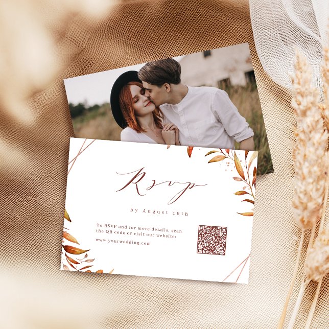Modern Fall Geometric Rustic Wedding QR code  RSVP Card (Modern Fall Geometric Rustic Wedding QR code RSVP Card)