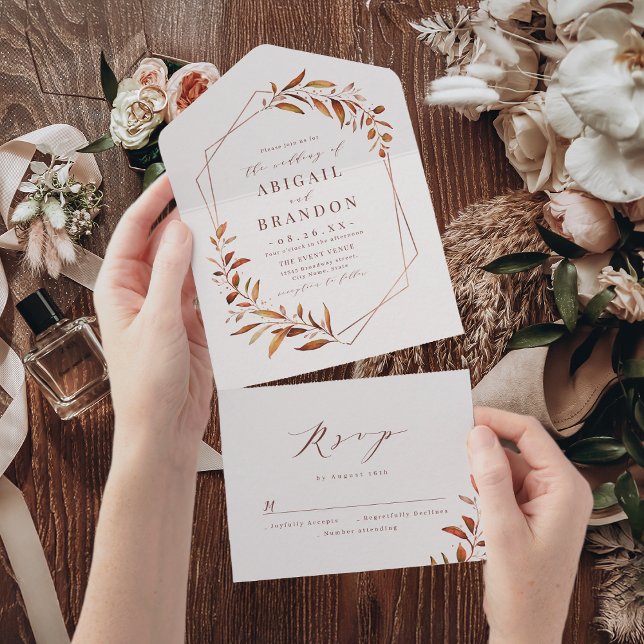 Modern Fall Greenery Geometric Rustic Wedding All In One Invitation (Modern Fall Greenery Geometric Rustic Wedding All In One Invitation)