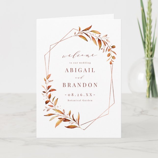 Modern Fall Greenery Geometric Rustic Wedding Programme (Front)