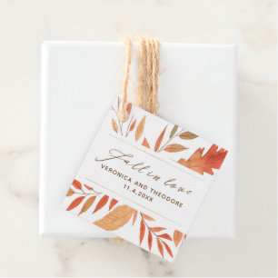 Modern Fall In Love Autumn Leaves Wedding Favour Tags