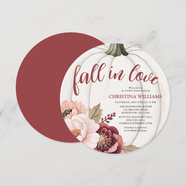 Modern Fall in Love Pumpkin Bridal Shower Invitation (Front/Back)