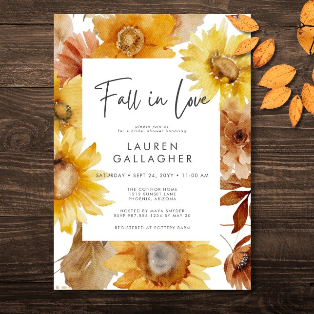 Modern Fall In Love Sunflower Floral Bridal Shower Invitation (Modern Fall In Love Sunflower Floral Bridal Shower Invitation)