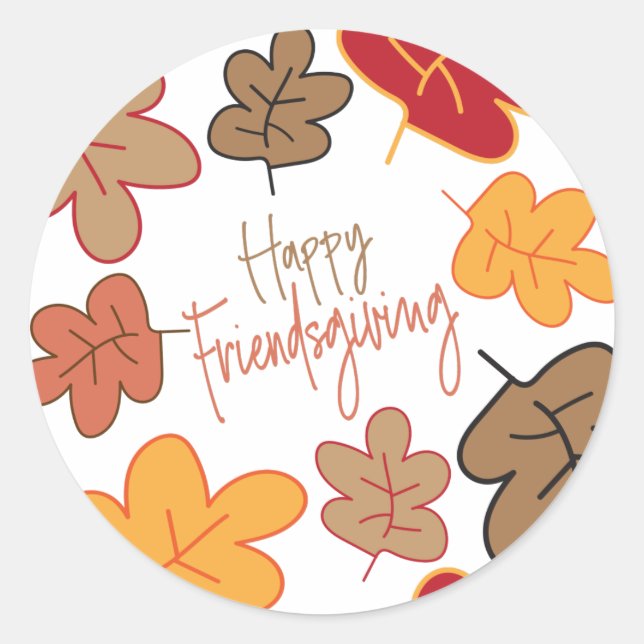 Modern Fall Leaves Friendsgiving Sticker (Front)