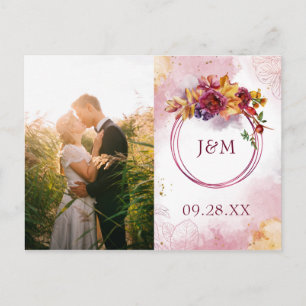 Modern Fall Leaves Marsala Photo Save The Date Invitation Postcard