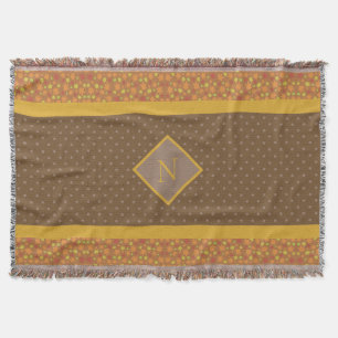 Modern Fall Leaves Monogram Brown Polka Dot Throw Blanket