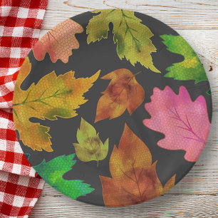 Modern Fall Leaves Pattern   Thanksgiving Paper Plate