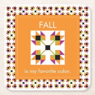 Modern Fall Leaves Quilt Pattern Square Paper Coaster