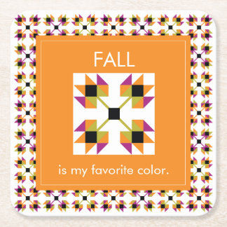 Modern Fall Leaves Quilt Pattern Square Paper Coaster