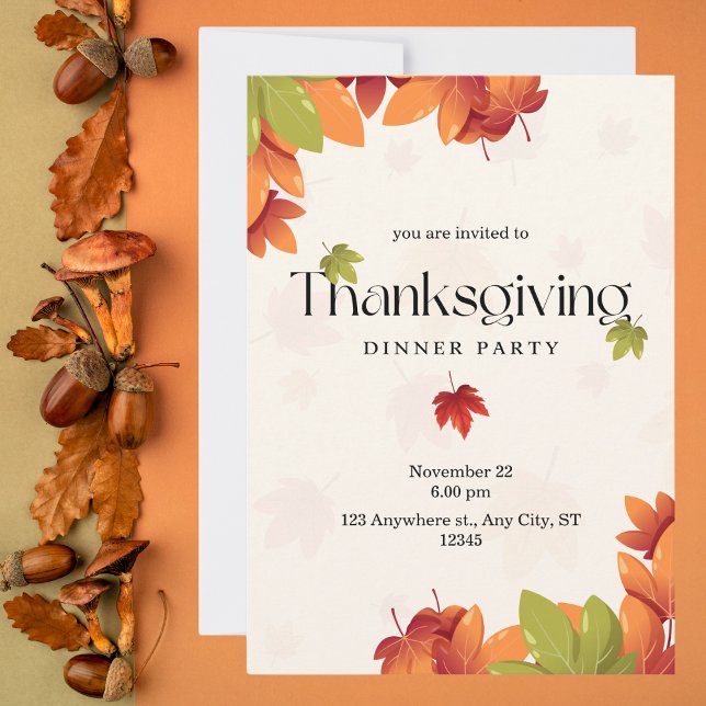 Modern Fall Leaves Thanksgiving Dinner Invitation (Creator Uploaded)