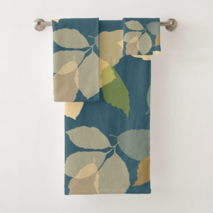 Modern Fall Leaves with Teal Background Bath Towel Set