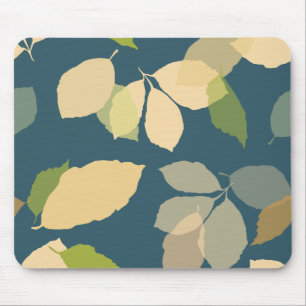Modern Fall Leaves with Teal Background Mouse Pad