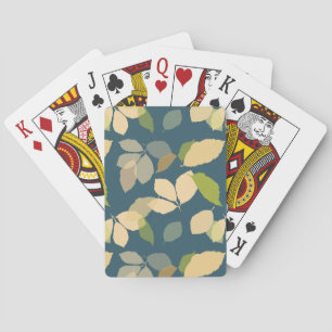 Modern Fall Leaves with Teal Background Playing Cards