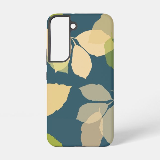 Modern Fall Leaves with Teal Background Samsung Galaxy S22 Case (Back)