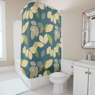 Modern Fall Leaves with Teal Background Shower Curtain