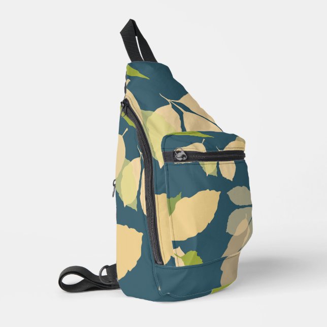 Modern Fall Leaves with Teal Background Sling Bag (Left Corner)