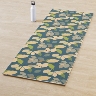 Modern Fall Leaves with Teal Background Yoga Mat