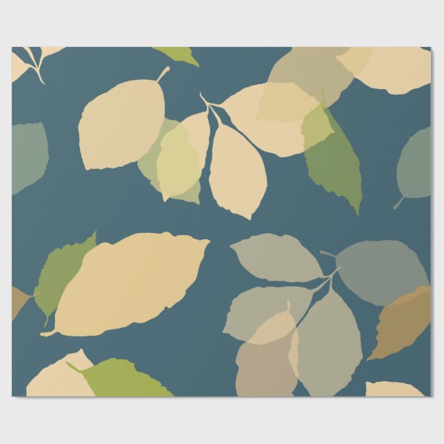 Modern Fall Leaves with Teal Blue Background Wrapping Paper (Flat)