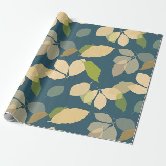 Modern Fall Leaves with Teal Blue Background Wrapping Paper