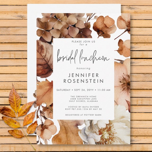 Modern Fall Neutral Floral Frame Bridal Luncheon Invitation (Modern Fall Neutral Floral Frame Bridal Luncheon Invitation)