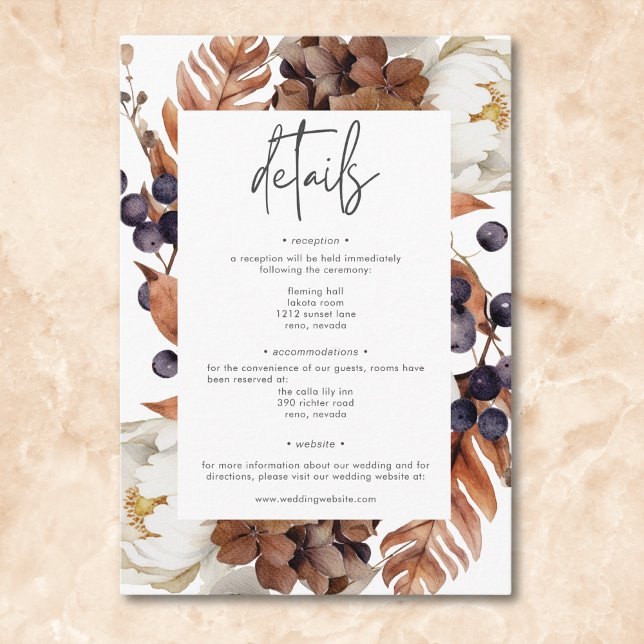 Modern Fall Neutral Floral Frame Wedding Enclosure Card (Modern Fall Neutral Floral Frame Wedding Enclosure Card)