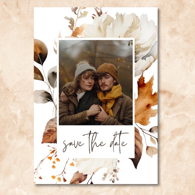 Modern Fall Neutral Floral Frame Wedding Save The Date (Modern Fall Neutral Floral Frame Wedding Save The Date)