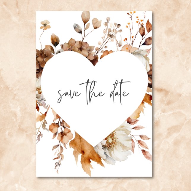 Modern Fall Neutral Floral Frame Wedding Save The Date (Modern Fall Neutral Floral Frame Wedding Save The Date)