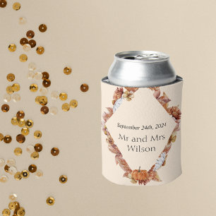 Modern Fall Orange BOHO Wedding Can Cooler