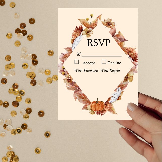Modern Fall Orange BOHO Wedding RSVP Card (Creator Uploaded)