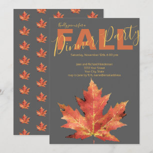 Modern Fall Orange Grey Dinner Party Invitation