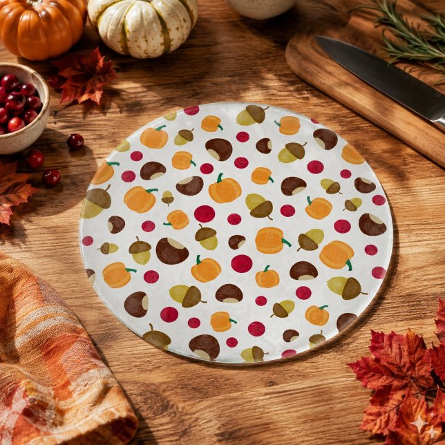 Modern Fall Pumpkin Berries Acorns Cutting Board (Creator Uploaded)