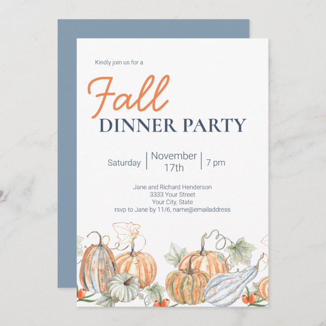 Modern Fall Pumpkin Dinner Party Invitation (Front/Back)