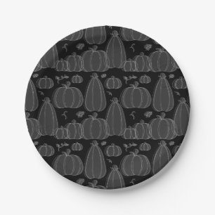 Modern Fall Pumpkin Pattern in Black and White Paper Plate