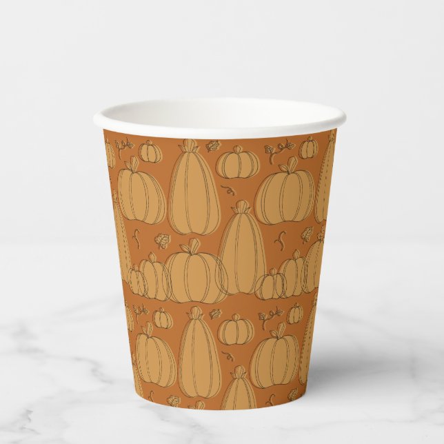 Modern Fall Pumpkin Pattern in Orange Paper Cups (Front)