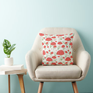 Modern Fall Red Mushroom Pattern Drawing Cushion