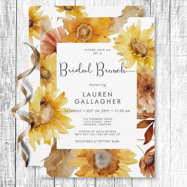 Modern Fall Sunflower Floral Frame Bridal Brunch Invitation (Creator Uploaded)