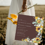 Modern Fall Sunflowers Brown No Parents Wedding Invitation<br><div class="desc">Yellow sunflower floral.  Brown background. No parents.  Together with our families.   Message me to get other options for this invitation.  (one venue,   parents,  ,  no script)  Sunflowers.  Square Invitation.  Fall wedding.</div>