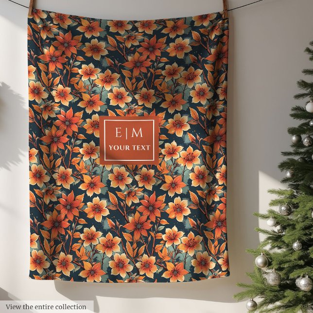 Modern fall terracotta flowers deep green blanket (Modern fall terracotta flowers deep green blanket)