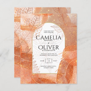 Modern Fall Terracotta Orange Leaf Wedding Invite