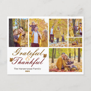 Modern Fall thanksgiving family photo collage Holi Holiday Postcard