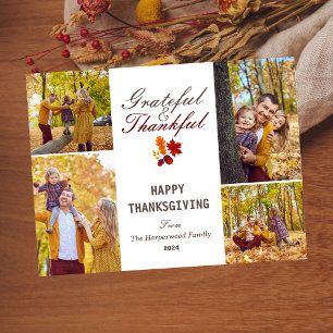 Modern Fall thanksgiving family photo collage Holiday Card