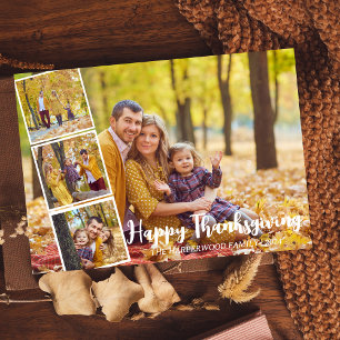 Modern Fall thanksgiving family photo collage  Holiday Card