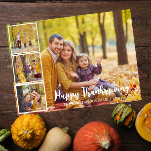 Modern Fall thanksgiving family photo collage Holiday Card
