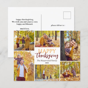 Modern Fall thanksgiving family photo collage Holiday Postcard