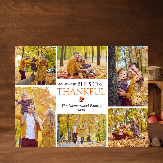 Modern Fall thanksgiving family photo collage Holiday Postcard (Creator Uploaded)
