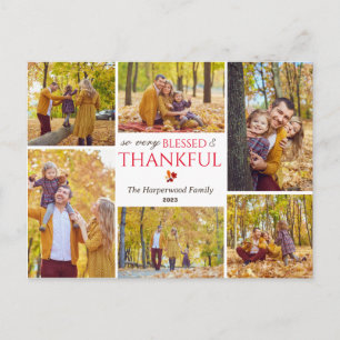 Modern Fall thanksgiving family photo collage Holiday Postcard