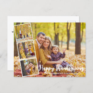 Modern Fall thanksgiving family photo collage Holiday Postcard