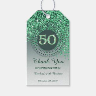 Modern Falling Green Glitter 50th Birthday Gift Tags