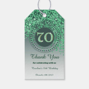 Modern Falling Green Glitter 70th Birthday Gift Tags