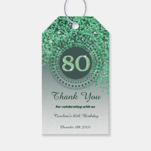 Modern Falling Green Glitter 80th Birthday Gift Tags